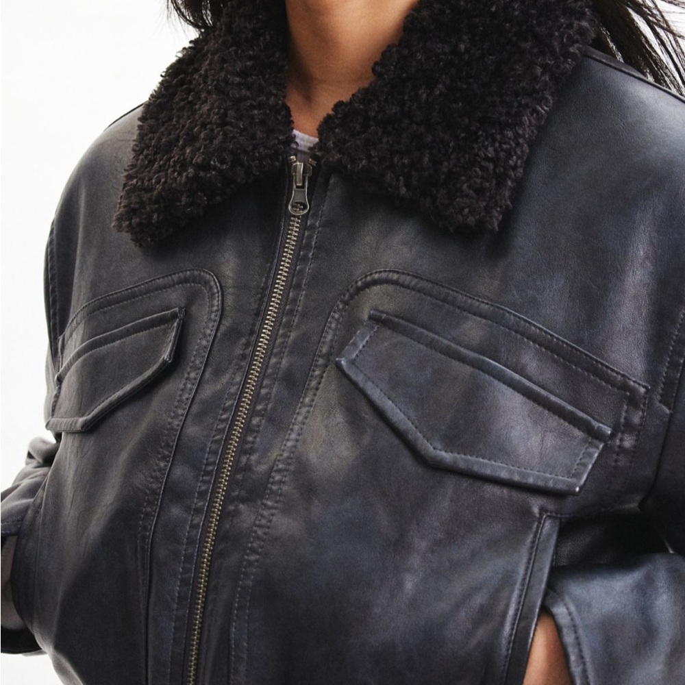 Urban Outfitters Black Jacket with Shearling Collar